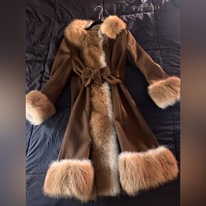 Luxurious Fur Trimmed Brown Trench Coat